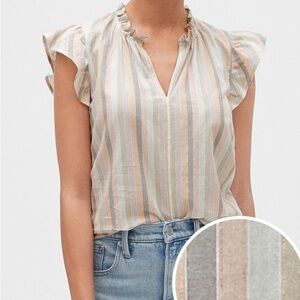 GAP Multi Color Stripe Flutter Sleeve Cotton Lightweight Blouse Top Size Medium